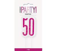Unique Party 83895 Pink Number 50" Birthday Candle | Glittered 1 Pc, age 50