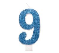 Unique Party 84269 84269-Glitz Blue & Silver Number 9 Birthday Candle, Age 9