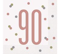 Unique Party 84889 90th Birthday Lunch Paper Napkins - 6.5" x 6.5" | Glittery Rosegold | 16 Pcs, Rose Gold, Age 90