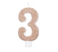 Unique Party 84973 84973-Glitz Rose Gold Number 3 Birthday Candle, Age 3