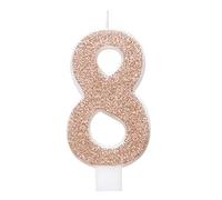 Unique Party 84978 84978-Glitz Rose Gold Number 8 Birthday Candle, Age 8