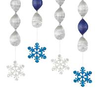 Unique Party 90325 - 45cm Foil Hanging Swirl Snowflake Christmas Decorations, Pack of 4, 18", Silver & Blue