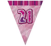 Unique Party 90952 - 9ft Foil Glitz Pink 21st Birthday Bunting Flags