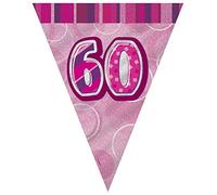 Unique Party 90956 - 9ft Foil Glitz Pink 60th Birthday Bunting Flags