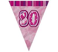 Unique Party 90958 - 9ft Foil Glitz Pink 80th Birthday Bunting Flags