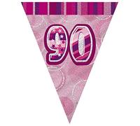 Unique Party 90959 - 9ft Foil Glitz Pink 90th Birthday Bunting Flags