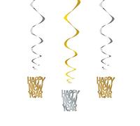 Unique Party 91185 - 66cm Hanging Gold and Silver Happy New Year Decorations, Pack of 3