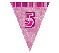 Unique Party 92125 - 9ft Foil Glitz Pink Happy 5th Birthday Bunting Flags