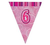 Unique Party 92126 - 9ft Foil Glitz Pink Happy 6th Birthday Bunting Flags