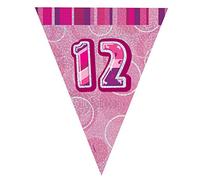 Unique Party 92132 - 9ft Foil Glitz Pink Happy 12th Birthday Bunting Flags