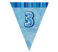 Unique Party 92143 - 9ft Foil Glitz Blue Happy 3rd Birthday Bunting Flags