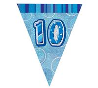 Unique Party 92150 - 9ft Foil Glitz Blue Happy 10th Birthday Bunting Flags