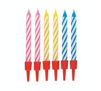 Unique Party Birthday Candles, Striped in Holders, 20 pack