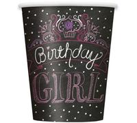 Unique Party Birthday Girl Paper Party Cup (Pack Of 8) Black/white/pink (One Size)