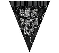 Unique Party Black Silver Glitz Happy Birthday Pennant Bunting (One Size) (Black/Silver)