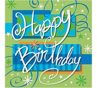 Unique Party Bright Birthday Disposable Napkins (Pack Of 16) Blue/green/white (One Size)