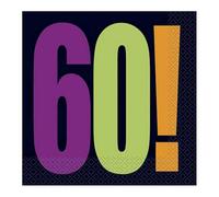 Unique Party Cheer 60Th Birthday Disposable Napkins (Pack Of 16) Purple/green/orange (One Size)