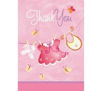 Unique Party Clothesline Shower Thank You Card (Pack of 8) in Pink Unique Party Pink