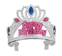 Unique Party Faux Gemstone Happy Birthday Tiara (One Size) (Silver/Multicoloured)