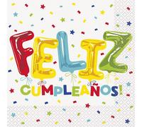 Unique Party Feliz Cumpleanos Paper Napkins (Pack Of 16) White (One Size)