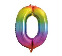 Unique Party Giant Number 0 Balloon, Rainbow, 86cm