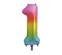Unique Party Giant Number 1 Balloon, Rainbow, 86cm