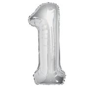 Unique Party Giant Number 1 Balloon, Silver, 86cm