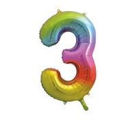 Unique Party Giant Number 3 Balloon, Rainbow, 86cm