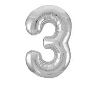 Unique Party Giant Number 3 Balloon, Silver, 86cm