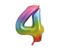 Unique Party Giant Number 4 Balloon, Rainbow, 86cm