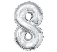 Unique Party Giant Number 8 Balloon, Silver, 86cm