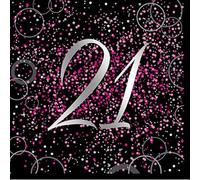 Unique Party Glitz 21St Birthday Disposable Napkins (Pack Of 16) Pink/black/silver (One Size)