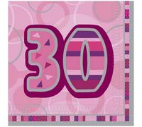 Unique Party Glitz 30Th Birthday Disposable Napkins (Pack Of 16) Pink (One Size)