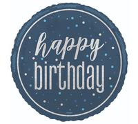 Unique Foil Balloon 88083 - Happy - 45 cm Glitz Blue Birthday - 1 Count (Multicolour, Medium)
