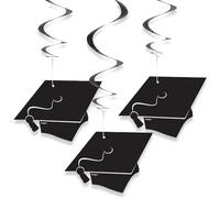 Unique Party Hanging Swirl Graduation Decorations - 66 cm - Pack of 3, Black, 91061, 26"
