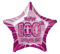 Unique Party Happy 100Th Birthday Pink Star Foil Balloon Pink (One Size)