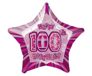 Unique Party Happy 100Th Birthday Pink Star Foil Balloon Pink (One Size)