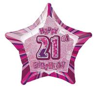Unique Party Happy 21St Birthday Pink Star Foil Balloon Pink (One Size)