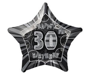 Unique Party Happy 30Th Birthday Black Star Foil Balloon Black/silver (One Size)