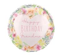 Unique Party Happy Birthday Grandma Round Foil Balloon (One Size) (White/Multicoloured)