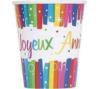 Unique Party Joyeux Anniversaire Paper Disposable Cup (Pack Of 8) Multicoloured (One Size)