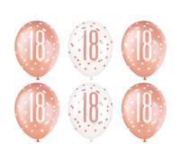 Unique Party Latex 18th Birthday Balloons, Glitz Rose Gold, 30cm, 6 Pack