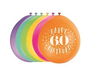 Unique Party Latex 60Th Birthday Balloon (Pack Of 10) Multicoloured (One Size)