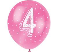 Unique Party Latex Pearlised 4Th Birthday Balloons (Pack Of 5) Pink/white (One Size)