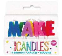 Unique Party Make A Wish Birthday Candles (Pack Of 9) Rainbow (One Size)