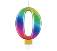 Unique - Birthday Candle - Metallic Rainbow Number 0 - 3D Cake Topper for Cakes & Desserts - 1 Pc