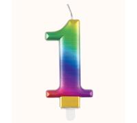 Unique Birthday Candle Metallic Rainbow Number 1 – Vibrant 3D Topper for Cakes & Desserts – 1 Pc