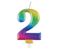 Unique Birthday Candle Metallic Rainbow Number 2 - Vibrant 3D Cake Topper for Kids & Adults - 1 Pc