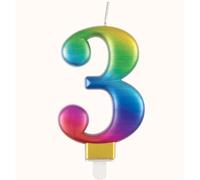 Metallic Rainbow Number 3 Birthday Candle - Vibrant 3D Topper for Cakes & Desserts - Perfect for Kids' & Adults' Parties - 1 Pc