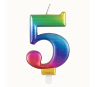 Unique Birthday Candle Metallic Rainbow Number 5 – Vibrant 3D Topper for Cakes & Desserts – 1 Pc